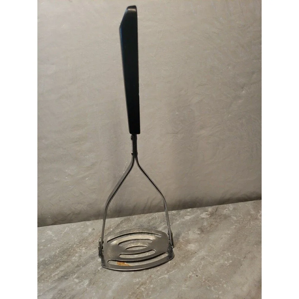 Vtg ACE Stainless Steel Slotted Potato Masher Retro Black Handle Made in USA